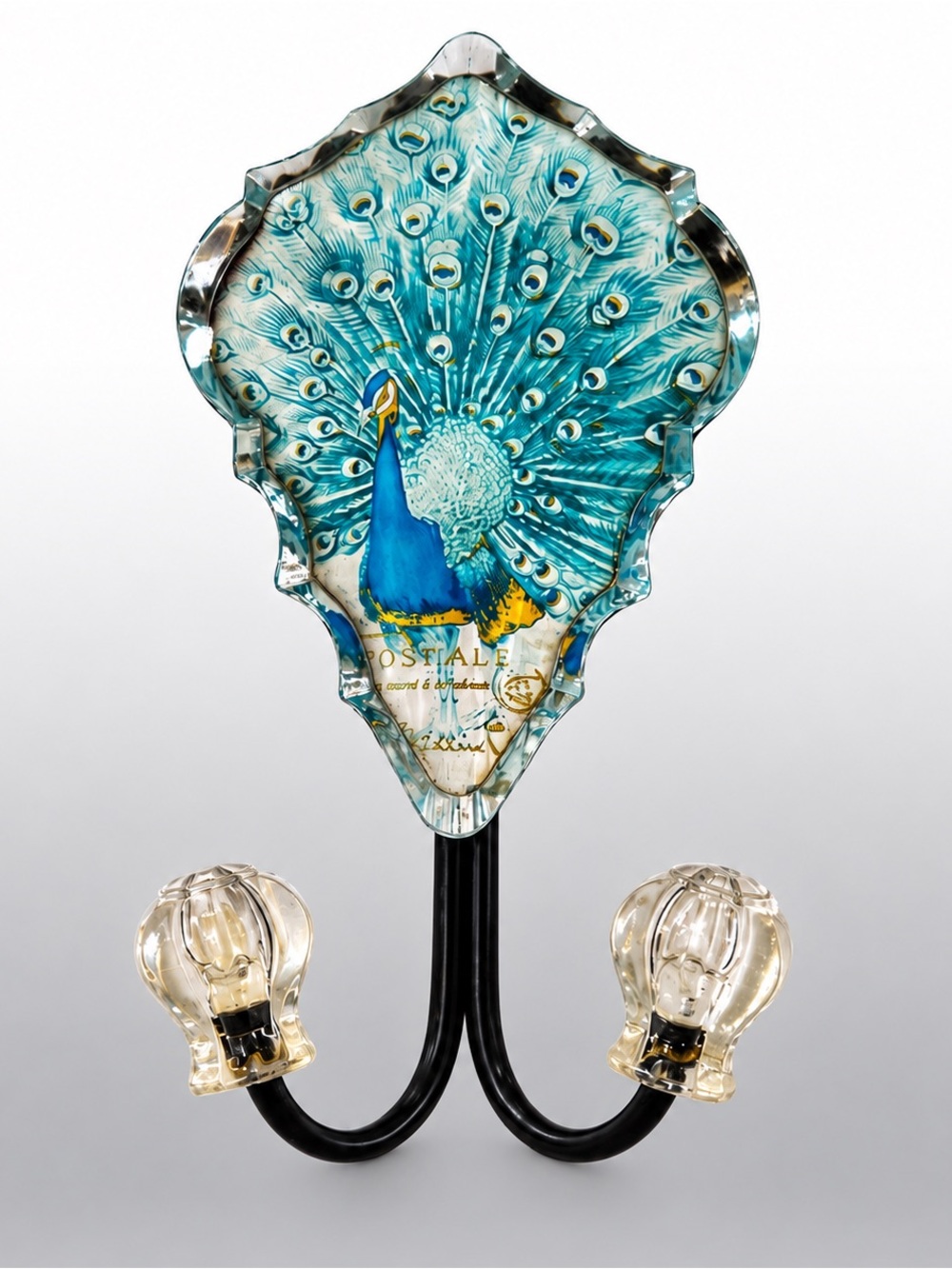Vintage Anthropologie Peacock Double Wall Hook Blue Clear Resin Finials